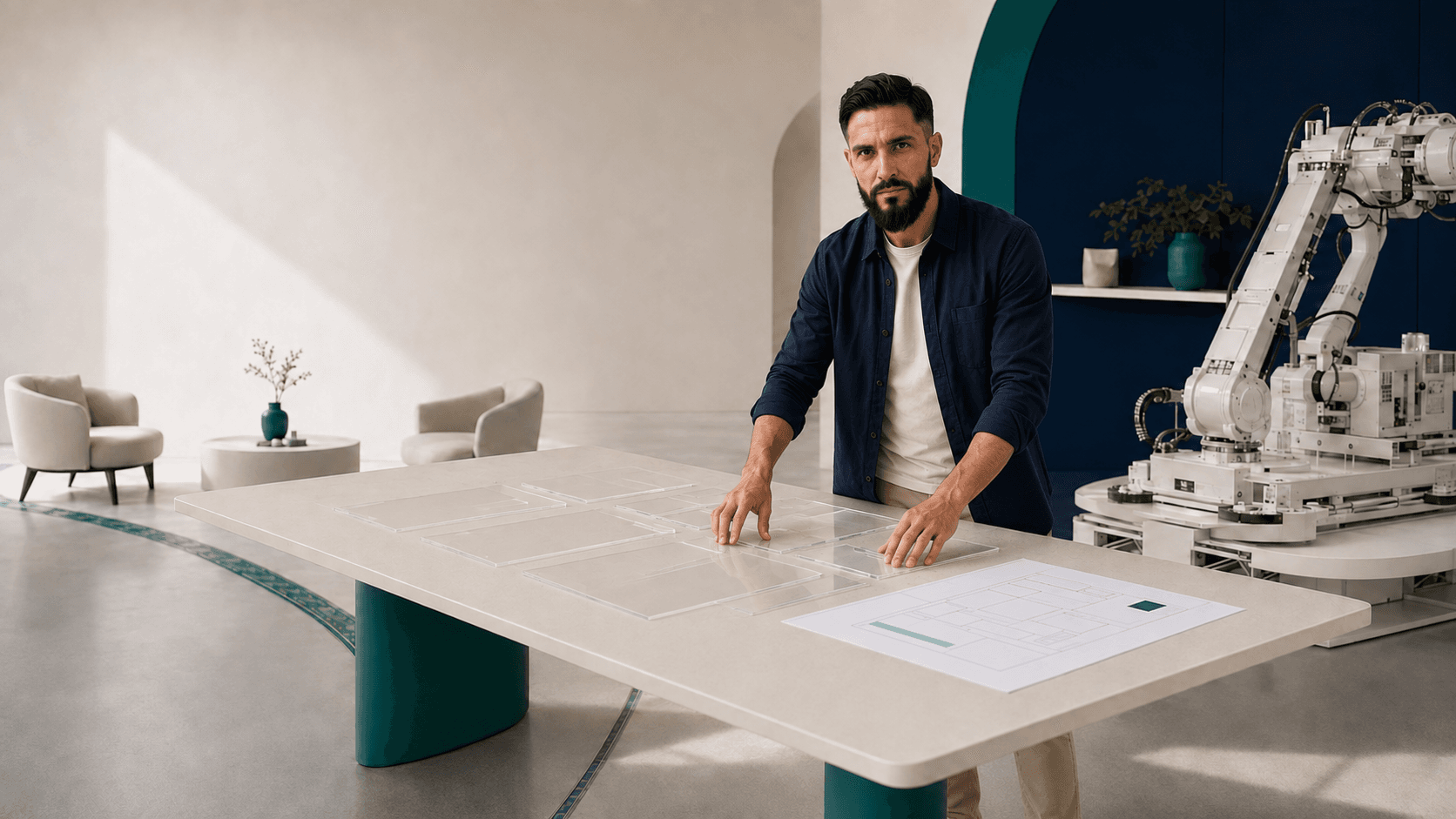 Romain Hélias prépare les plans d’un site web avant de demander à Claude de le construire